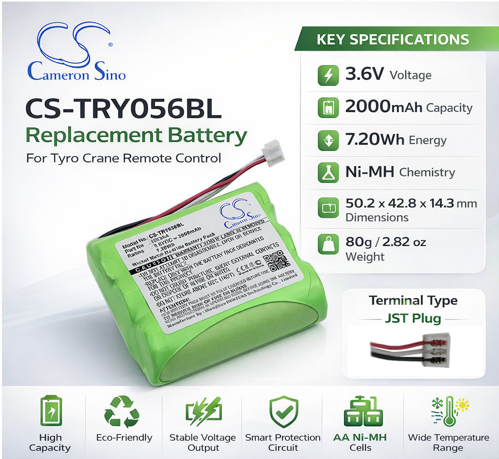 Crane Remote Battery For Tyro, Ty 55.00.56 3.6v, 2000mah - 7.20wh Crane Remote Control Cameron Sino Technology Limited