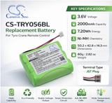 Crane Remote Battery For Tyro, Ty 55.00.56 3.6v, 2000mah - 7.20wh Crane Remote Control Cameron Sino Technology Limited