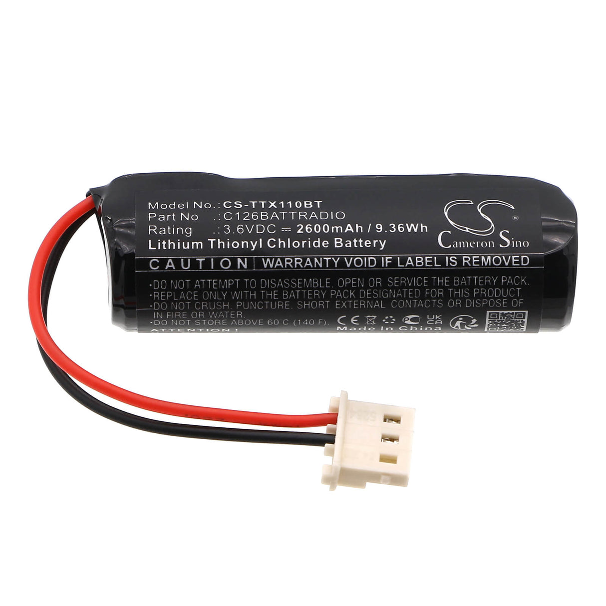 3.6V, Li-SOCl2, 2600mAh, Alarm System battery fits Technoalarm, C126battradio, Tx110, Tx120, 9.36Wh Alarm System Cameron Sino Technology Limited