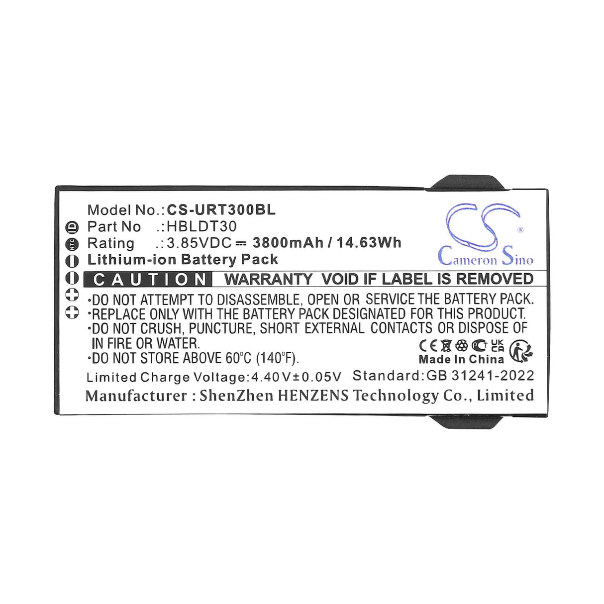 3.85V, Li-ion, 3800mAh, Barcode Scanner battery fits Urovo, HBLDT30, DT30, 14.63Wh Barcode Scanner Cameron Sino Technology Limited