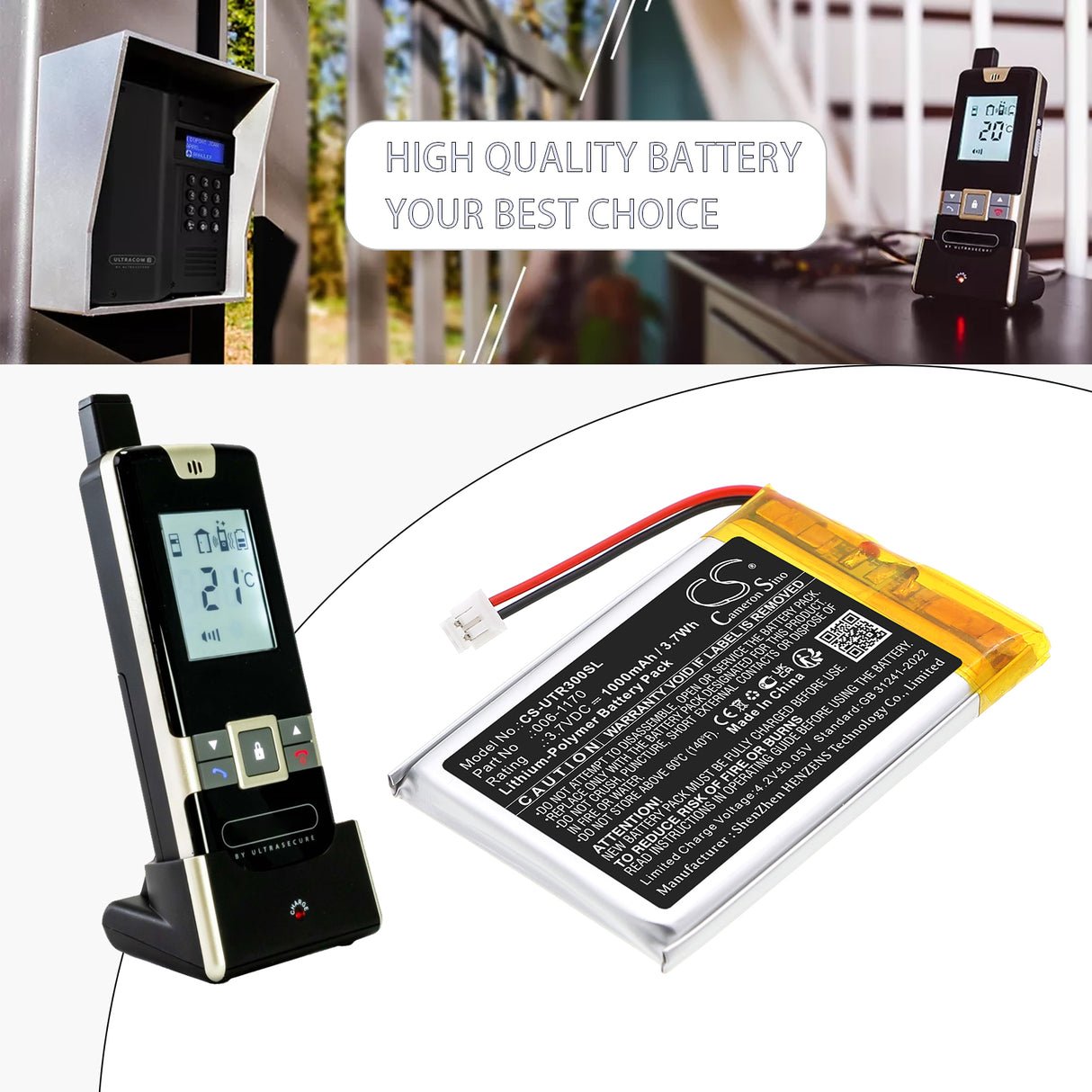 3.7V, Li-Polymer, 1000mAh, Wireless Headset battery fits UltraCOM, 006-1170, UltraCOM2, UltraCOM3, 3.7Wh Wireless Headset Cameron Sino Technology Limited