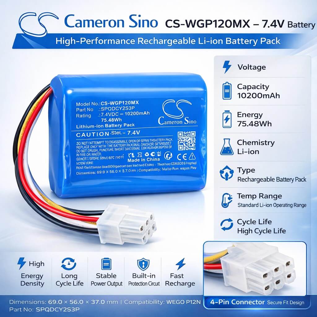 7.4V, Li-ion, 10200mAh, Medical battery fits WEGO, SPQDCY2S3P, P12n, Surpass P12N, 75.48Wh Medical Cameron Sino Technology Limited