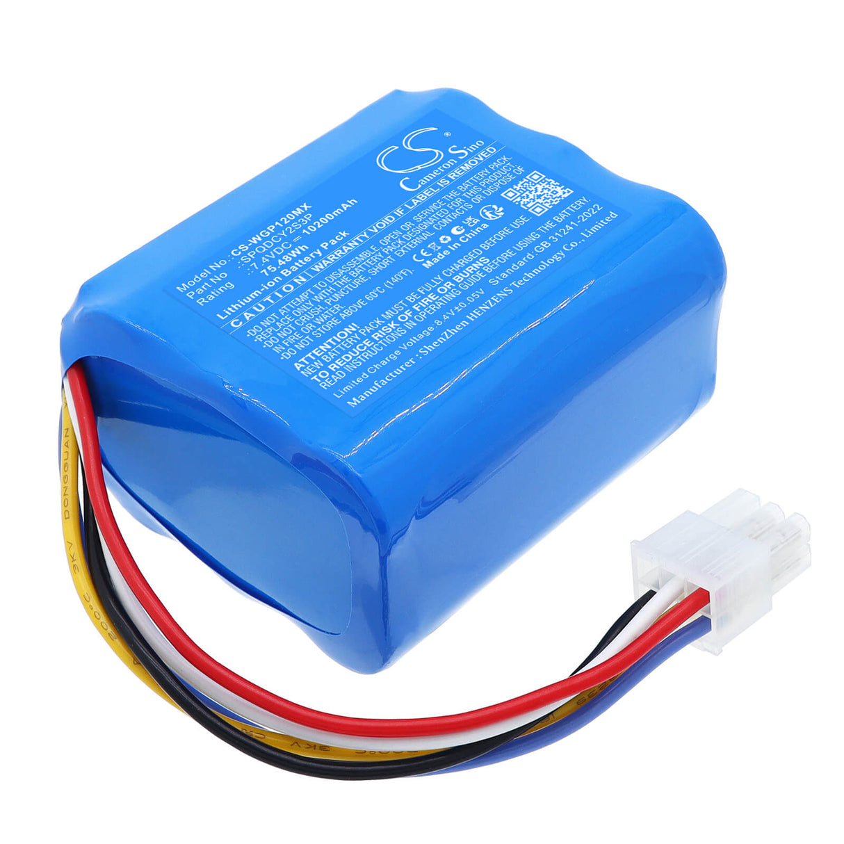 7.4V, Li-ion, 10200mAh, Medical battery fits WEGO, SPQDCY2S3P, P12n, Surpass P12N, 75.48Wh Medical Cameron Sino Technology Limited