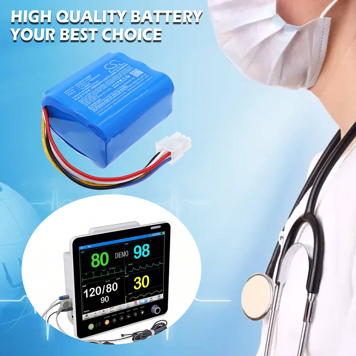 7.4V, Li-ion, 10200mAh, Medical battery fits WEGO, SPQDCY2S3P, P12n, Surpass P12N, 75.48Wh Medical Cameron Sino Technology Limited