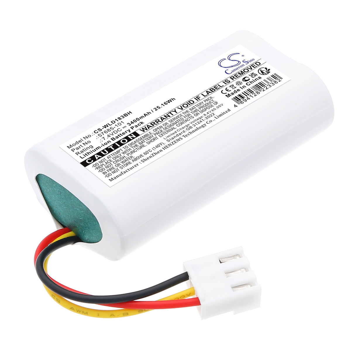 7.4V, Li-ion, 3400mAh, Alarm System battery fits Winland, 57685-101, D-011-0183, EnviroAlert Professional EAPro Gateway, 25.16Wh Alarm System Cameron Sino Technology Limited