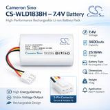 7.4V, Li-ion, 3400mAh, Alarm System battery fits Winland, 57685-101, D-011-0183, EnviroAlert Professional EAPro Gateway, 25.16Wh Alarm System Cameron Sino Technology Limited