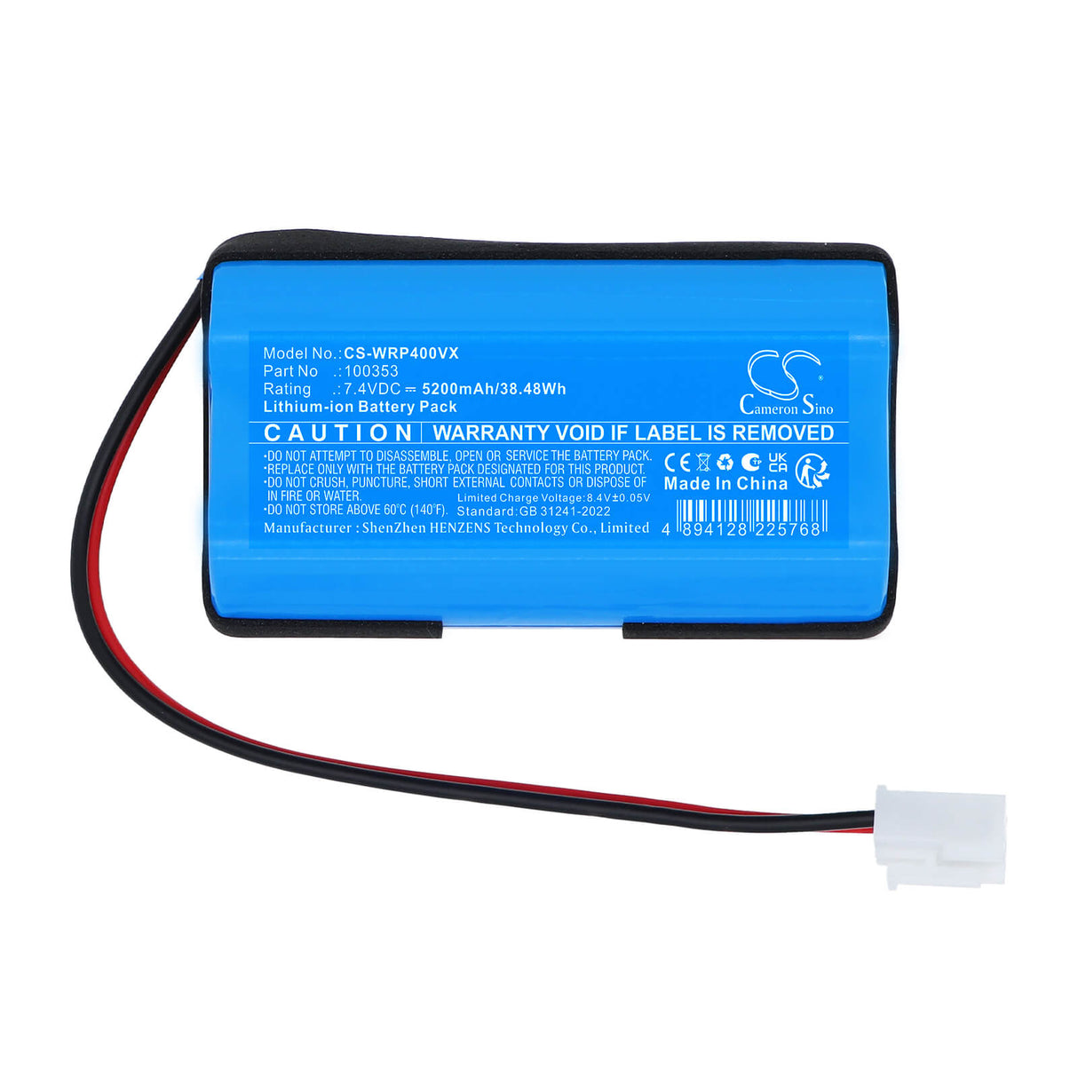 7.4V, Li-ion, 5200mAh, Vacuum battery fits WetRuner, 100353, Robot Pool Cleaner, 38.48Wh Vacuum Cameron Sino Technology Limited
