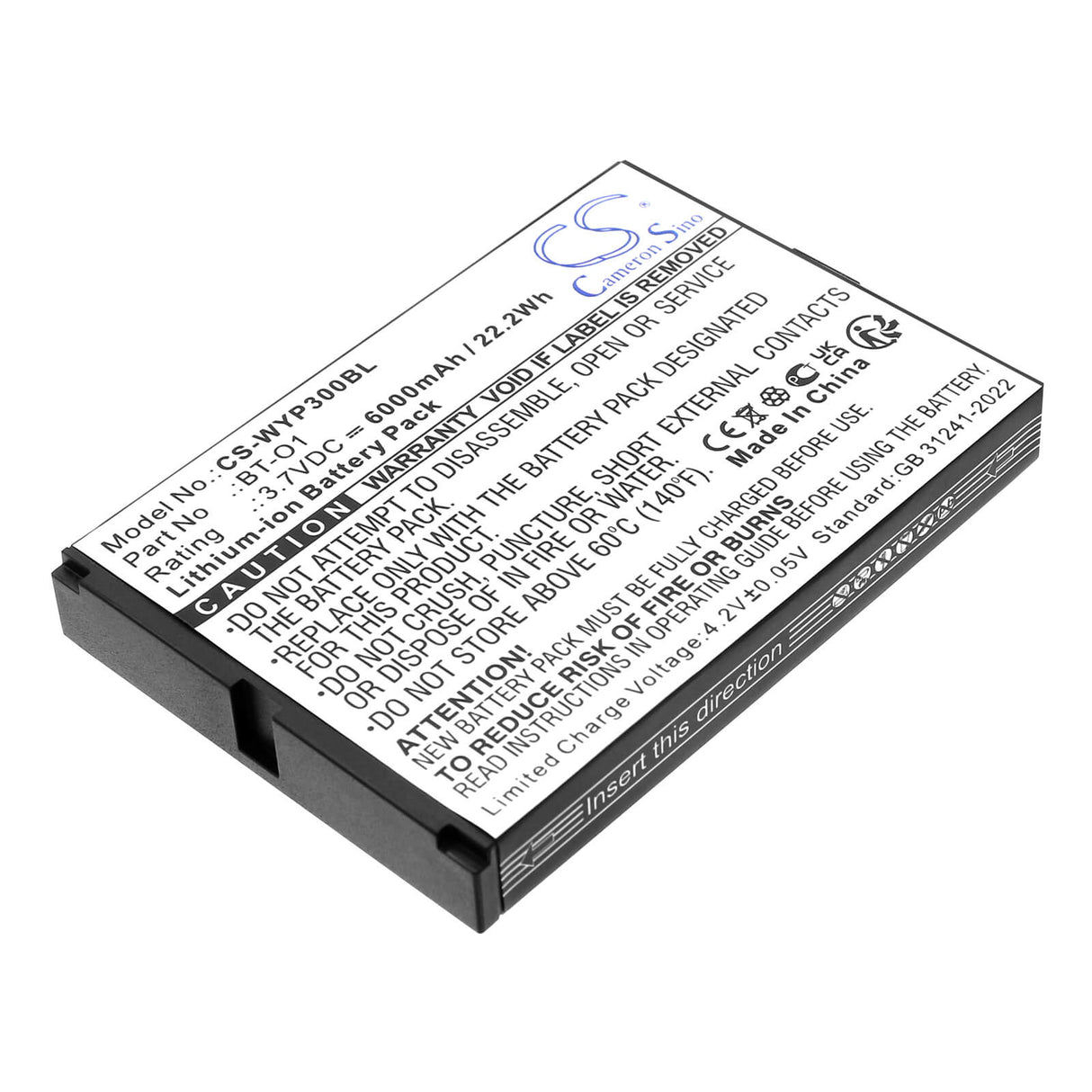 3.7V, Li-ion, 6000mAh, Barcode Scanner battery fits Wiseasy, BT-O1, P3, WPO3 WPOS3, 22.2Wh Barcode Scanner Cameron Sino Technology Limited