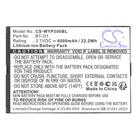 3.7V, Li-ion, 6000mAh, Barcode Scanner battery fits Wiseasy, BT-O1, P3, WPO3 WPOS3, 22.2Wh Barcode Scanner Cameron Sino Technology Limited