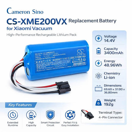 14.4V, Li-ion, 3400mAh, Vacuum battery fits Xiaomi, P2332-4S1P-SCEV, ‎BHR8629EU, BHR8629EU, 48.96Wh Vacuum Cameron Sino Technology Limited