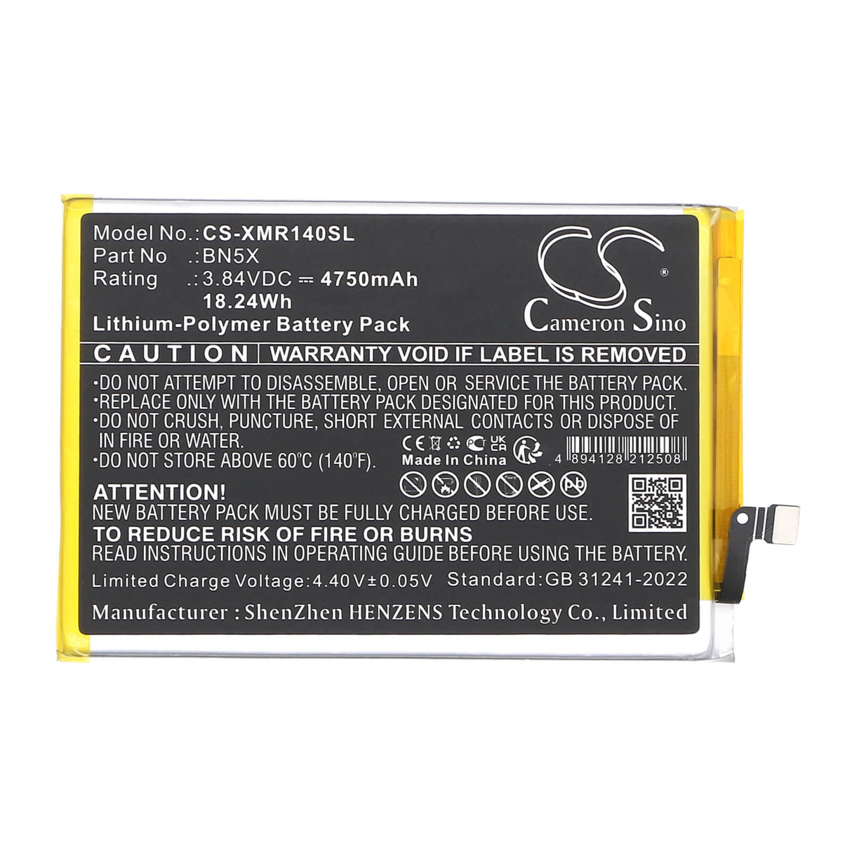 3,84V, Li-Polymer, 5050mAh, Mobile, Batterie de smartphone compatible Xiaomi, 2409brn2ca, 2409brn2cc, 19,39Wh Mobile, Smartphone Cameron Sino Technology Limited (Smartphone)