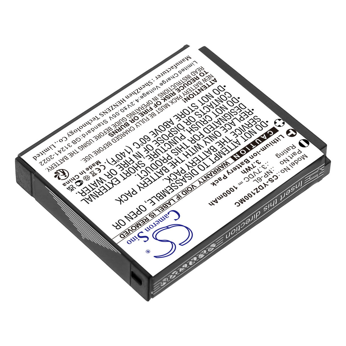 3.7V, Li-ion, 1000mAh, Camera battery fits Generic, NP-6L, FHD 1080P 44MP Digital Camera, 3.7Wh Camera Cameron Sino Technology Limited