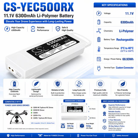 Cameron Sino CS-YEC500RX 6300mAh 11.1V Li-Polymer Drone Battery for YUNEEC Q500 Series Drones Cameron Sino Technology Limited