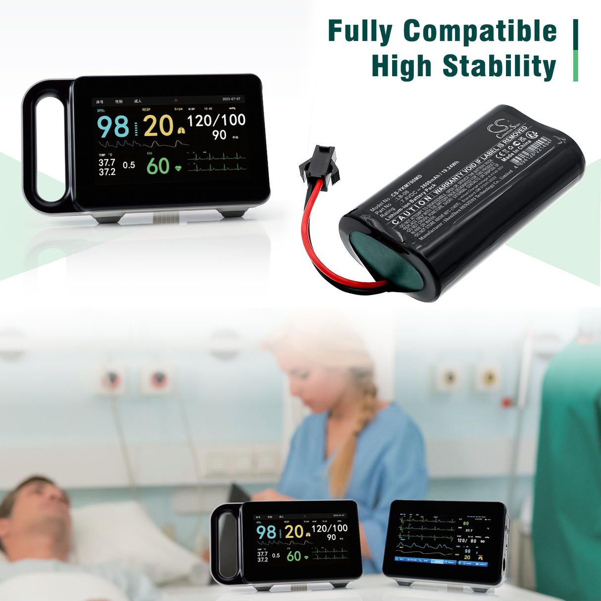7.4V, Li-ion, 2600mAh, Medical battery fits Yonker, LB-06, M7 Backup, 19.24Wh Medical Cameron Sino Technology Limited (Medical)