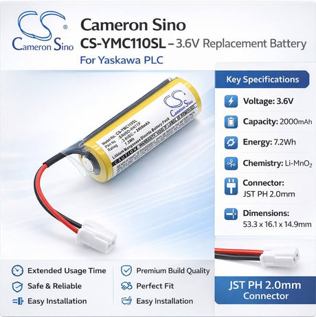 3.6V, Li-MnO2, 2000mAh, PLC battery fits Yaskawa, ER6BD-WK77P, YRC1000, 7.2Wh PLC Cameron Sino Technology Limited