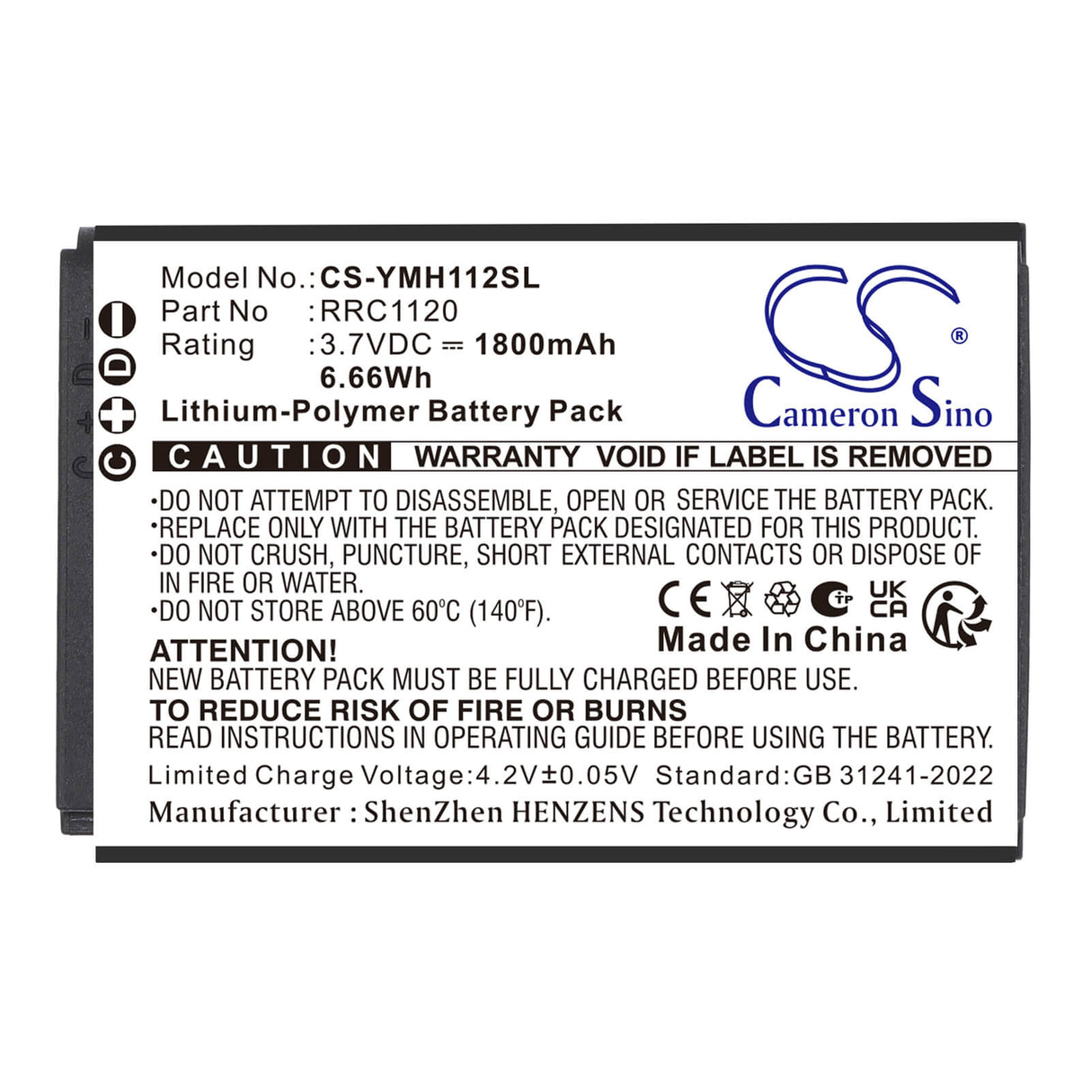 3.7V, Li-Polymer, 1800mAh, Communication & Conferencing battery fits Yamaha, RRC1120, RM-WGL, RM-WGL Wireless Directional Tabletop Microphone, 6.66Wh Communication & Conferencing Cameron Sino Technology Limited