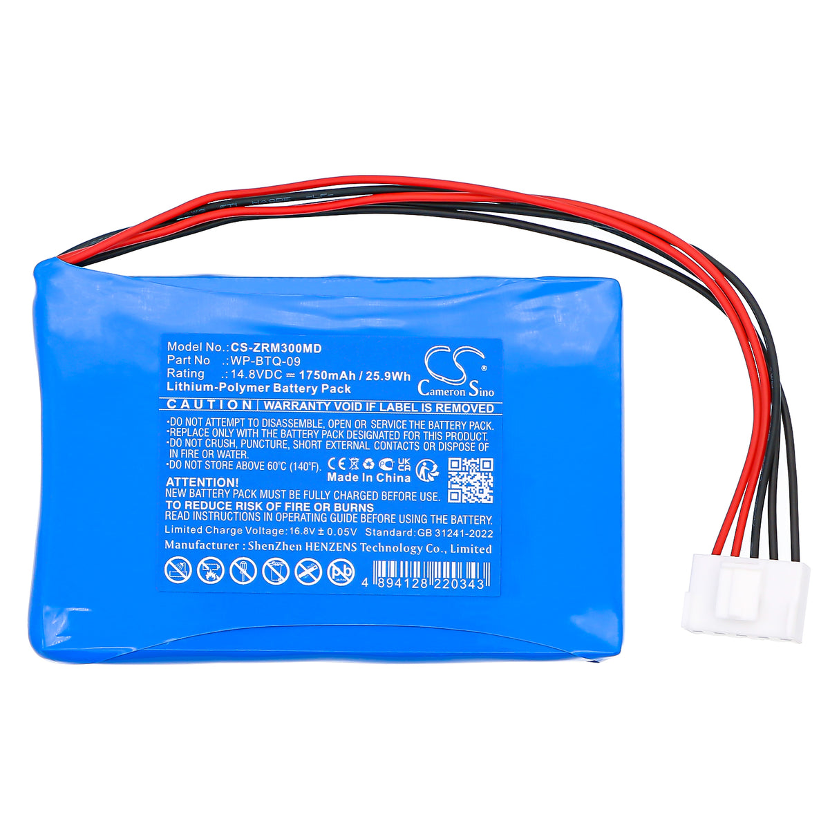 14.8V, Li-Polymer, 1750mAh, Medical battery fits Zoncare, WP-BTQ-09, iMAC 300, 25.9Wh Medical Cameron Sino Technology Limited (Medical)
