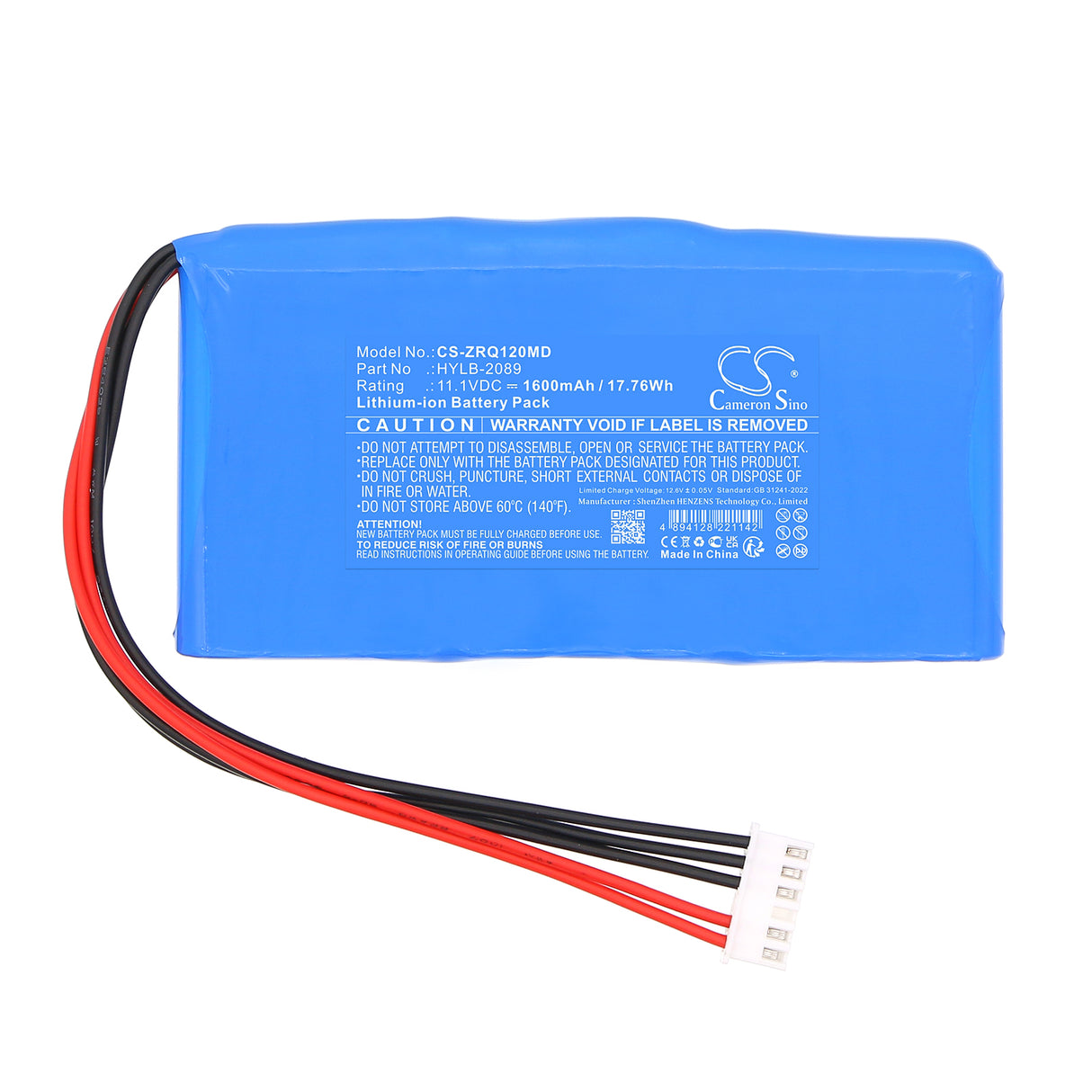 11.1V, Li-ion, 1600mAh, Medical battery fits Kaijin, KX-1203, 17.76Wh Medical Cameron Sino Technology Limited (Medical)