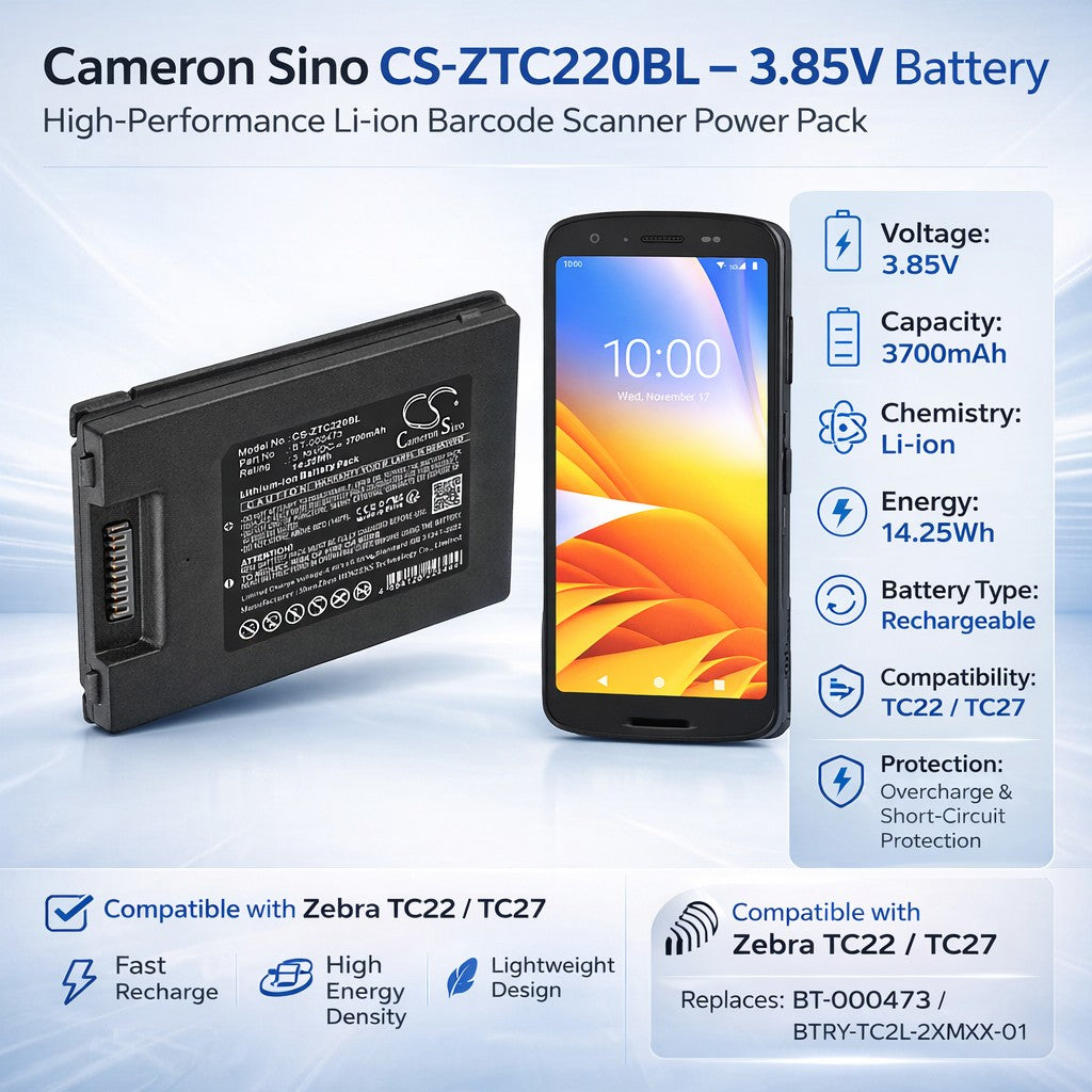 3.85V, Li-ion, 3700mAh, Barcode Scanner battery fits Zebra, BT-000473, TC22, TC27, 14.25Wh Barcode Scanner Cameron Sino Technology Limited
