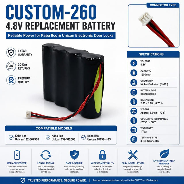 Door Lock Battery For Kaba Ilco Unican 132-507568, 132-512003, 78011-es3 4.8v, 1500mah Other Batteries BB Generic