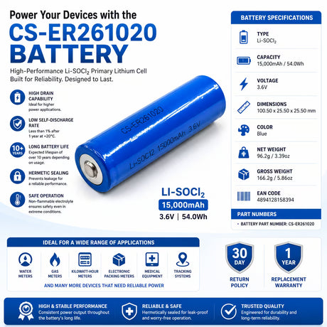 Cameron Sino Er261020, Double C Size, Primary Lithium Cell Battery 3.6v, 15000mah - 54.00wh ER261020 Cameron Sino Technology Limited