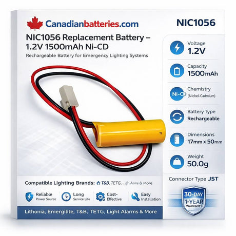 1.2v, Ni-cd, 1500mah , Battery Fits Lithonia 012-745, 850.0069, Nic1056 Batteries for Electronics BB Generic