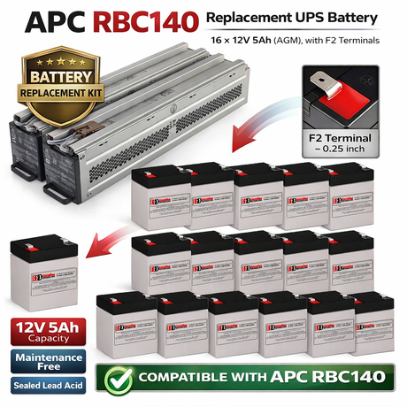 Apc APCRBC140, RBC140 Replacement UPS Battery 16 X 12v 5ah With F2 Terminals UPS Batteries CB Range
