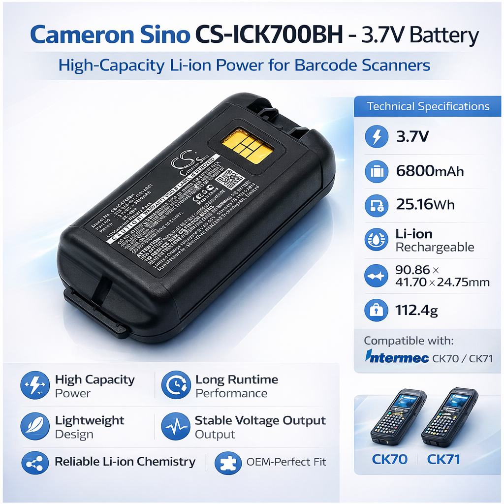 Barcode scanner battery For Intermec Ck70, Ck71 3.7v, 6800mah - 25.16wh Barcode Scanner Cameron Sino Technology Limited