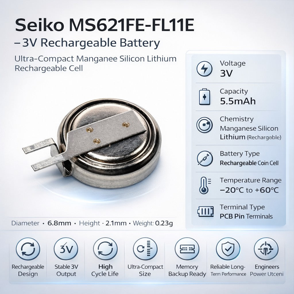 Seiko MS621FE-FL11E 3v, 5.5mah rechargeable coin cell Coin Cell Batteries Seiko