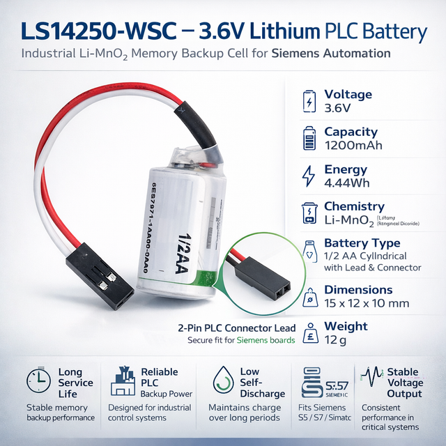 3.6V, PLC Battery for Siemens 6ES7971-1AA00-0AA0 Battery, 1200mah - 4.44wh PLC BB Generic