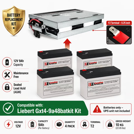 Liebert GXT4-9A48BATKIT UPS Battery Replacement Kit – 4 x 12V 9Ah AGM UPS Batteries CB Range