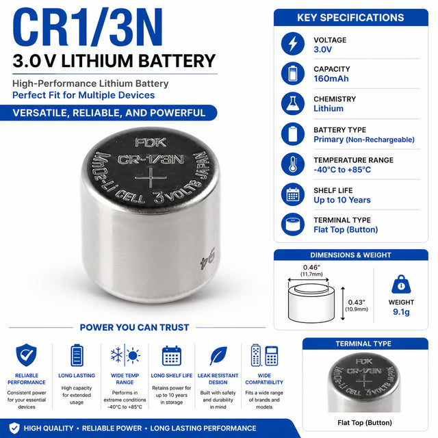 CR1/3N 3V Fdk-sanyo Lithium Battery 160mAh Replacement Cell Other CB Range Bare Cell
