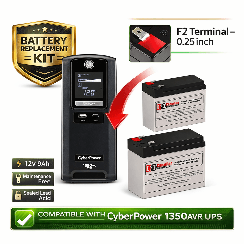 CyberPower 1350AVR battery replacement, 2 X 12v, 9ah - 108wh UPS Batteries CB Range