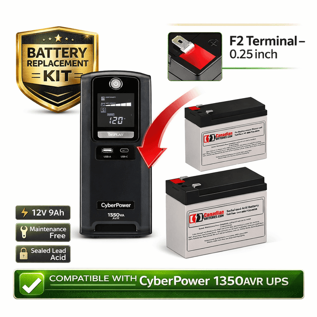 CyberPower 1350AVR battery replacement, 2 X 12v, 9ah - 108wh UPS Batteries CB Range