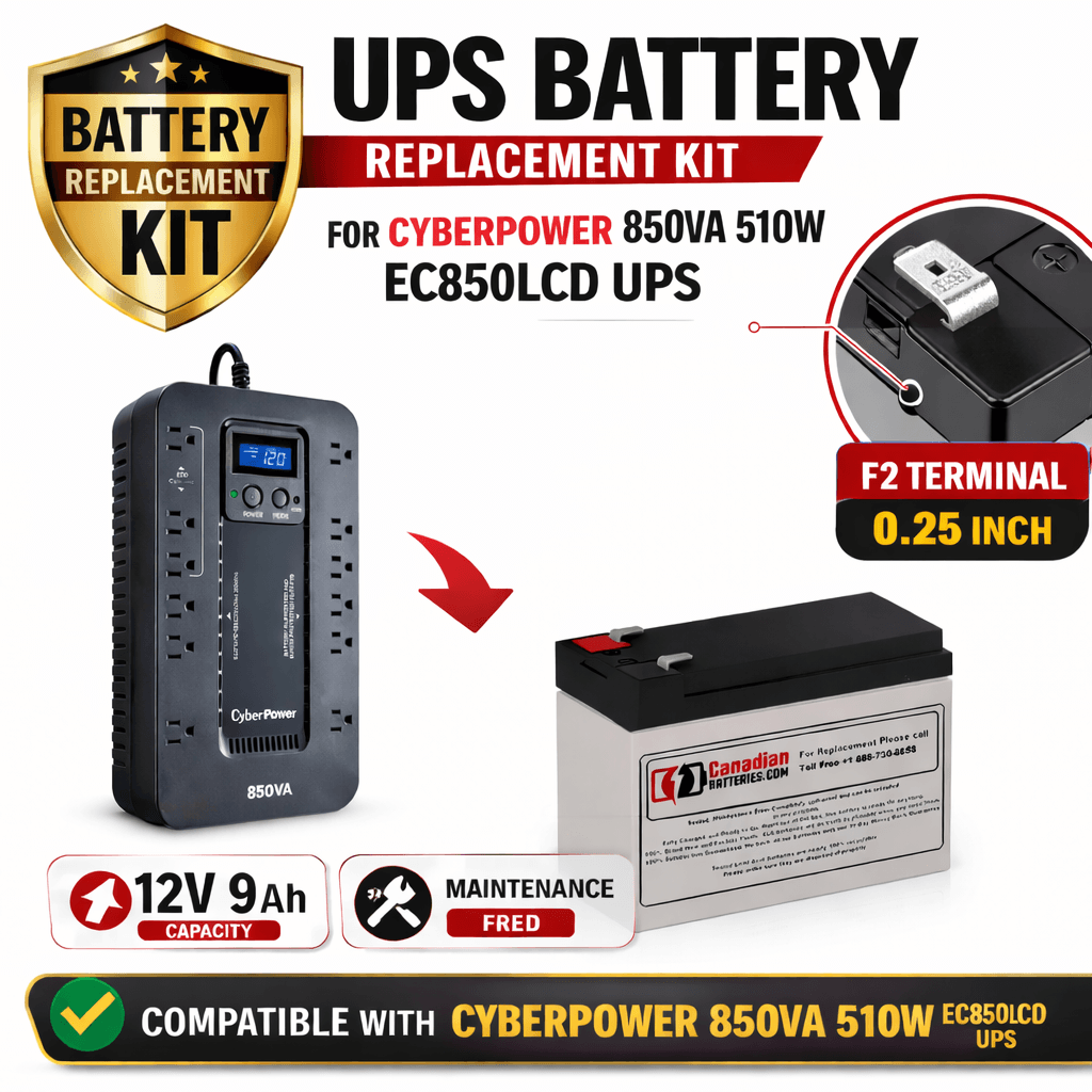 UPS Battery For CyberPower 850VA 510W EC850LCD UPS, 1 X 12v, 9ah - 108wh UPS Batteries CB Range