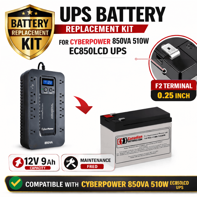 UPS Battery For CyberPower 850VA 510W EC850LCD UPS, 1 X 12v, 9ah - 108wh UPS Batteries CB Range