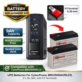 UPS Batteries For CyberPower BRG1500AVRLCD , 2 X 12v, 9ah - 108wh UPS Batteries CB Range