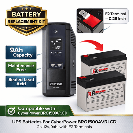 UPS Batteries For CyberPower BRG1500AVRLCD , 2 X 12v, 9ah - 108wh UPS Batteries CB Range