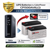 CyberPower CP1500AVRLCD UPS Replacement Battery Kit – 2 x 12V 9Ah AGM Batteries | CB129X2 UPS Batteries CB Range