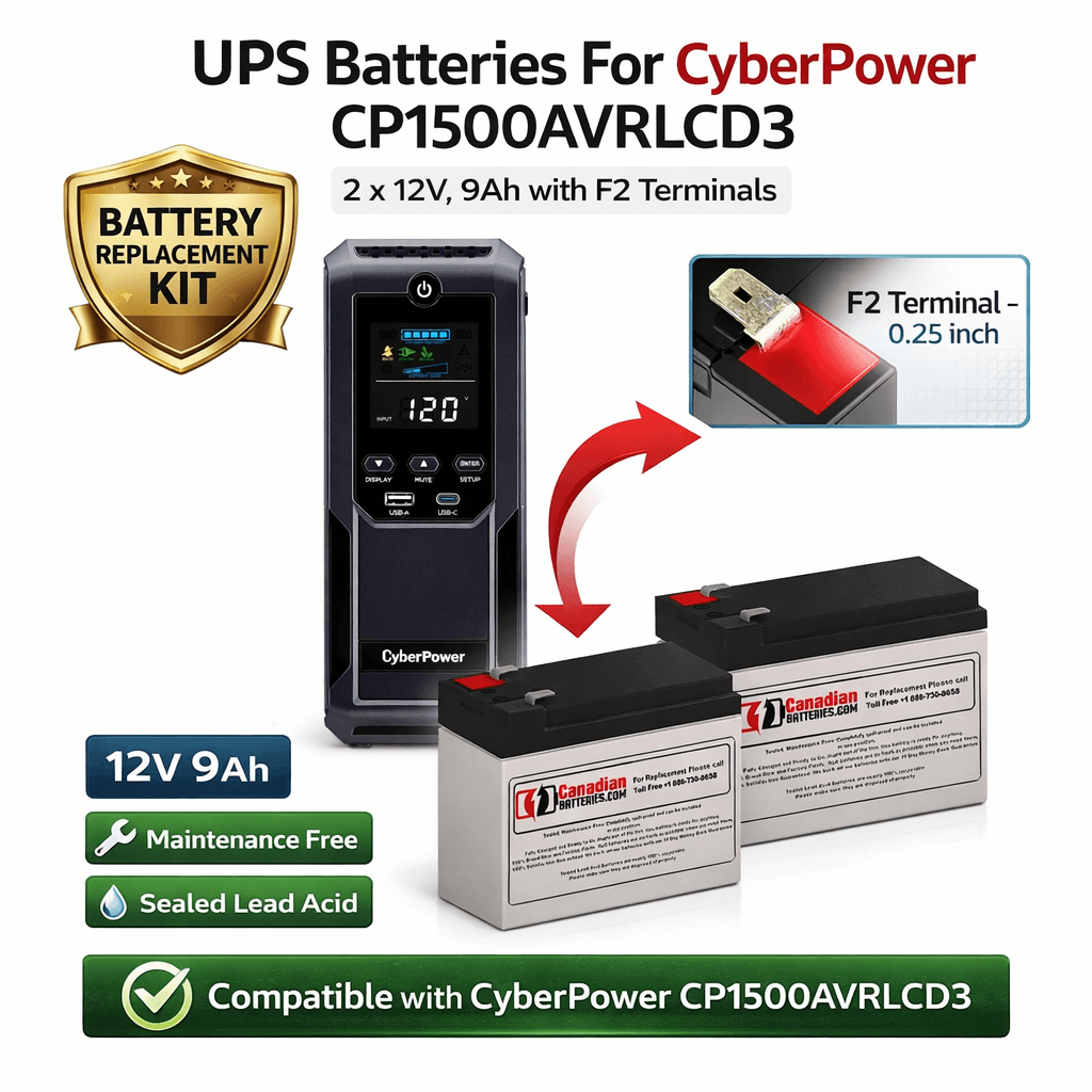UPS Batteries For CyberPower CP1500AVRLCD3, 2 X 12v, 9ah UPS Batteries CB Range