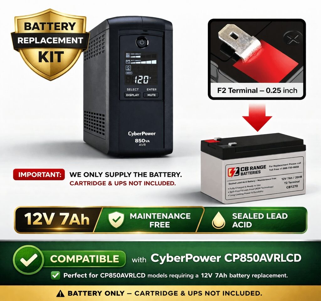Battery For Cyberpower Cp850avrlcd UPS, 1 X 12v, 7ah - 84wh UPS Batteries CB Range