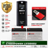 UPS Batteries For Cyberpower LX1500GU UPS, 2 X 12v, 9ah - 108wh UPS Batteries CB Range
