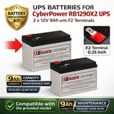 Batteries For Cyberpower RB1290X2 UPS, 2 X 12v, 9ah - 108wh UPS Batteries CB Range