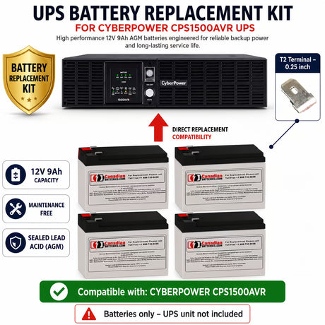 CyberPower CPS1500AVR 12V 7Ah AGM UPS Battery Kit 4 Pack UPS Batteries CB Range Extended Battery (9Ah)