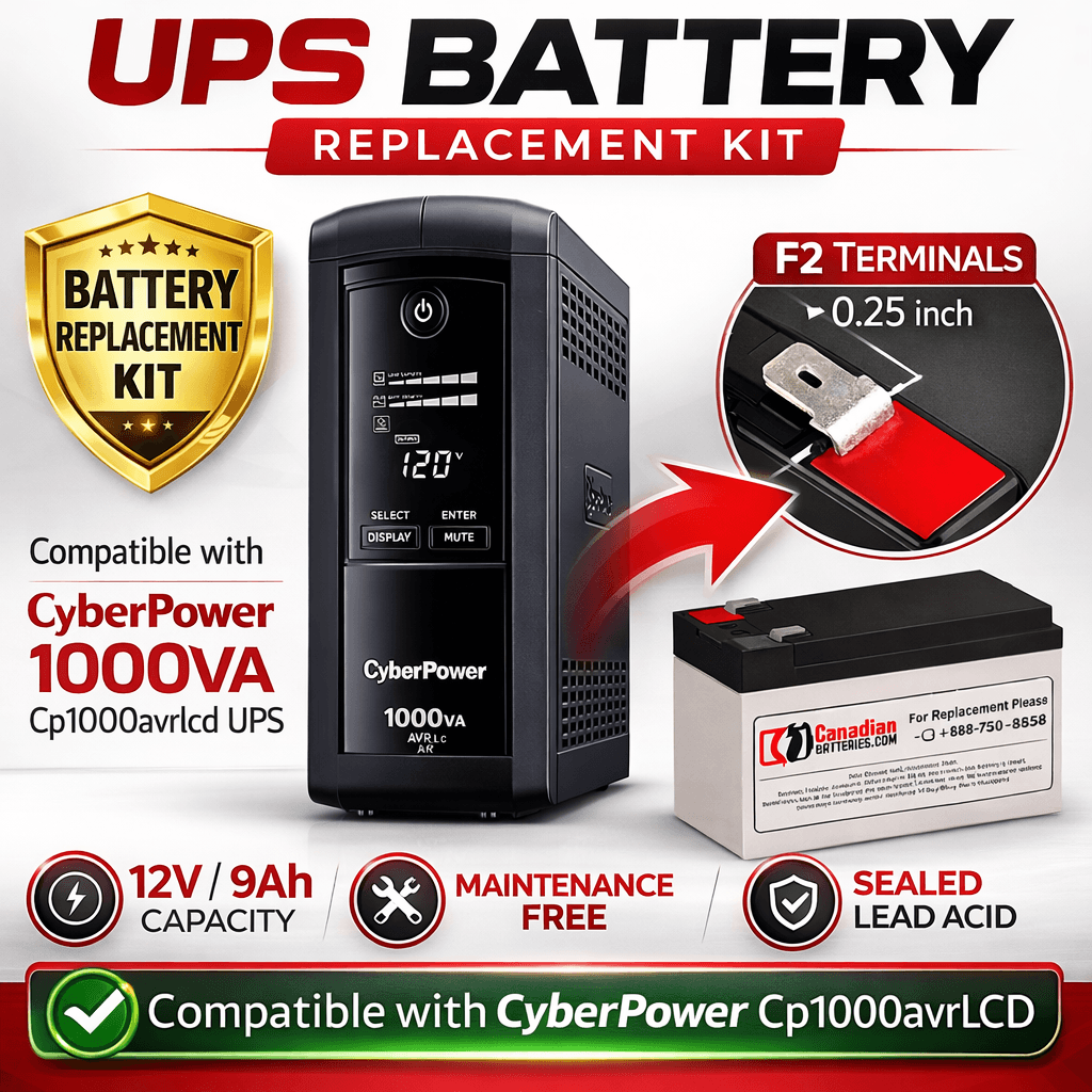 Battery For Cyberpower 1000VA, Cp1000avrlcd UPS, 1 X 12v, 9ah - 108wh UPS Batteries CB Range