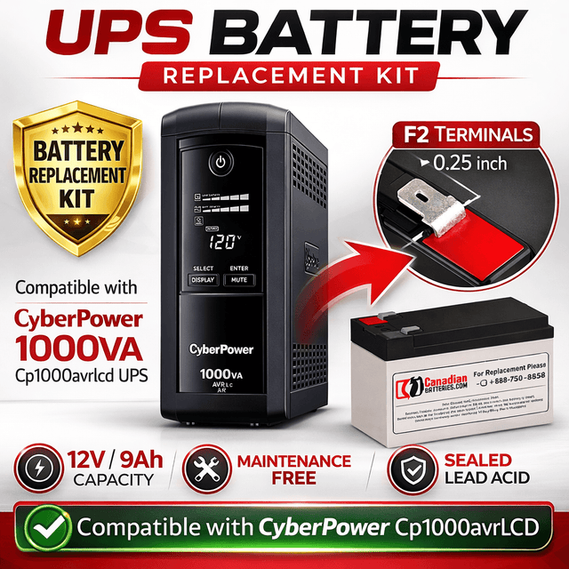 Battery For Cyberpower 1000VA, Cp1000avrlcd UPS, 1 X 12v, 9ah - 108wh UPS Batteries CB Range