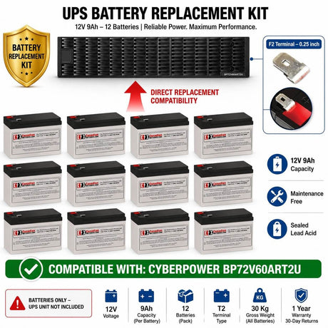 Batteries For Cyberpower Bp72v60art2u UPS, 12 X 12v, 9ah - 108wh UPS Batteries CB Range
