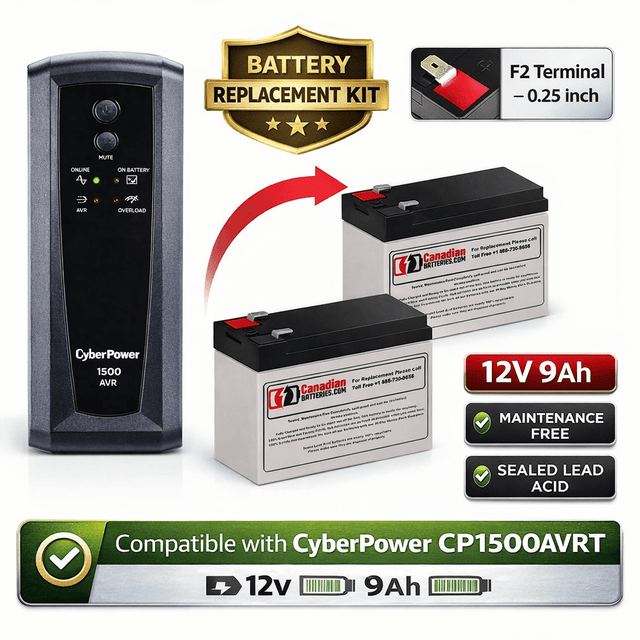 UPS Batteries For Cyberpower Cp1500avrt UPS, 2 X 12v, 9ah - 108wh UPS Batteries CB Range
