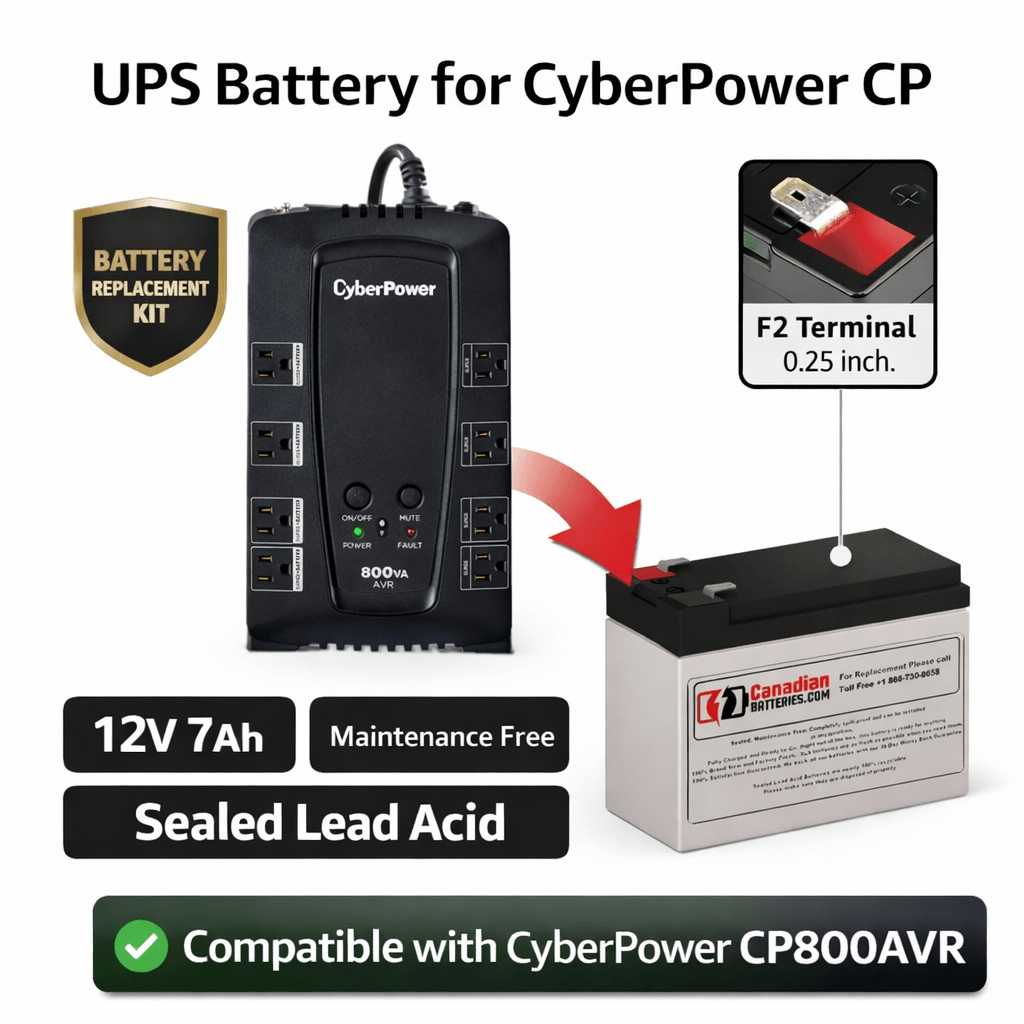 Battery For Cyberpower Cp800avr UPS, 1 X 12v, 7ah - 84wh UPS Batteries CB Range