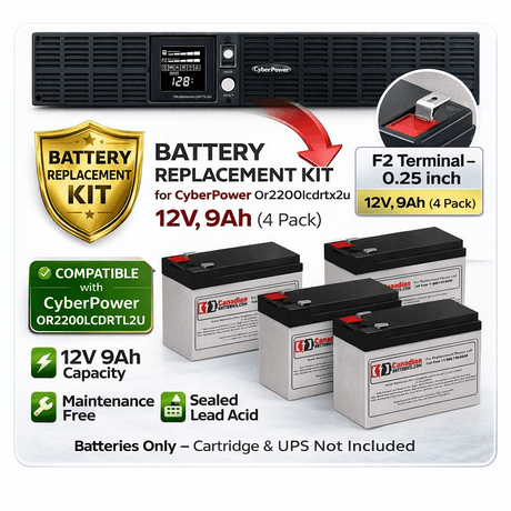 Batteries For Cyberpower Or2200lcdrtxl2u UPS, 4 X 12v, 9ah - 2100 VA / 1650 W UPS Batteries CB Range